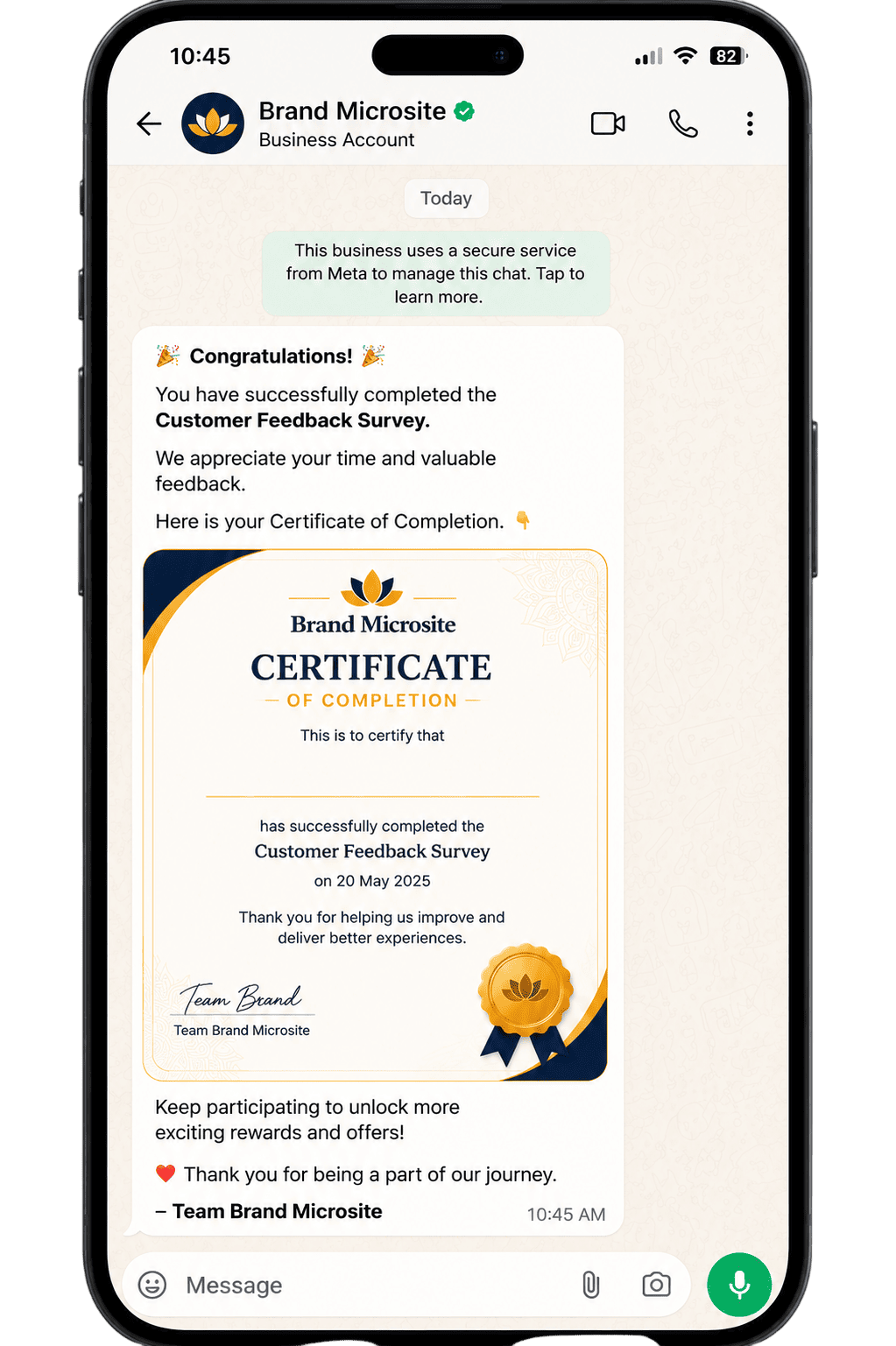 Reward confirmation on WhatsApp