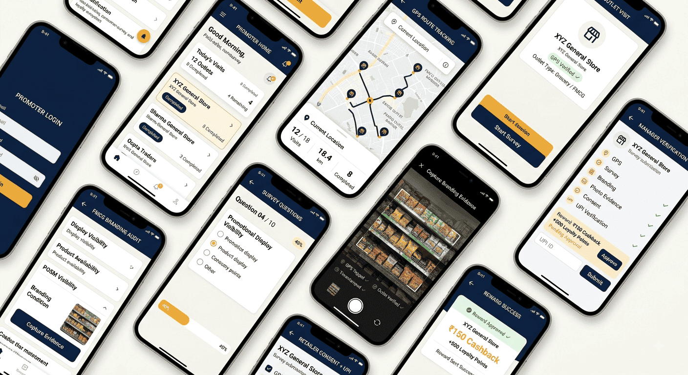 BrijCode consumer survey and field app screens collage