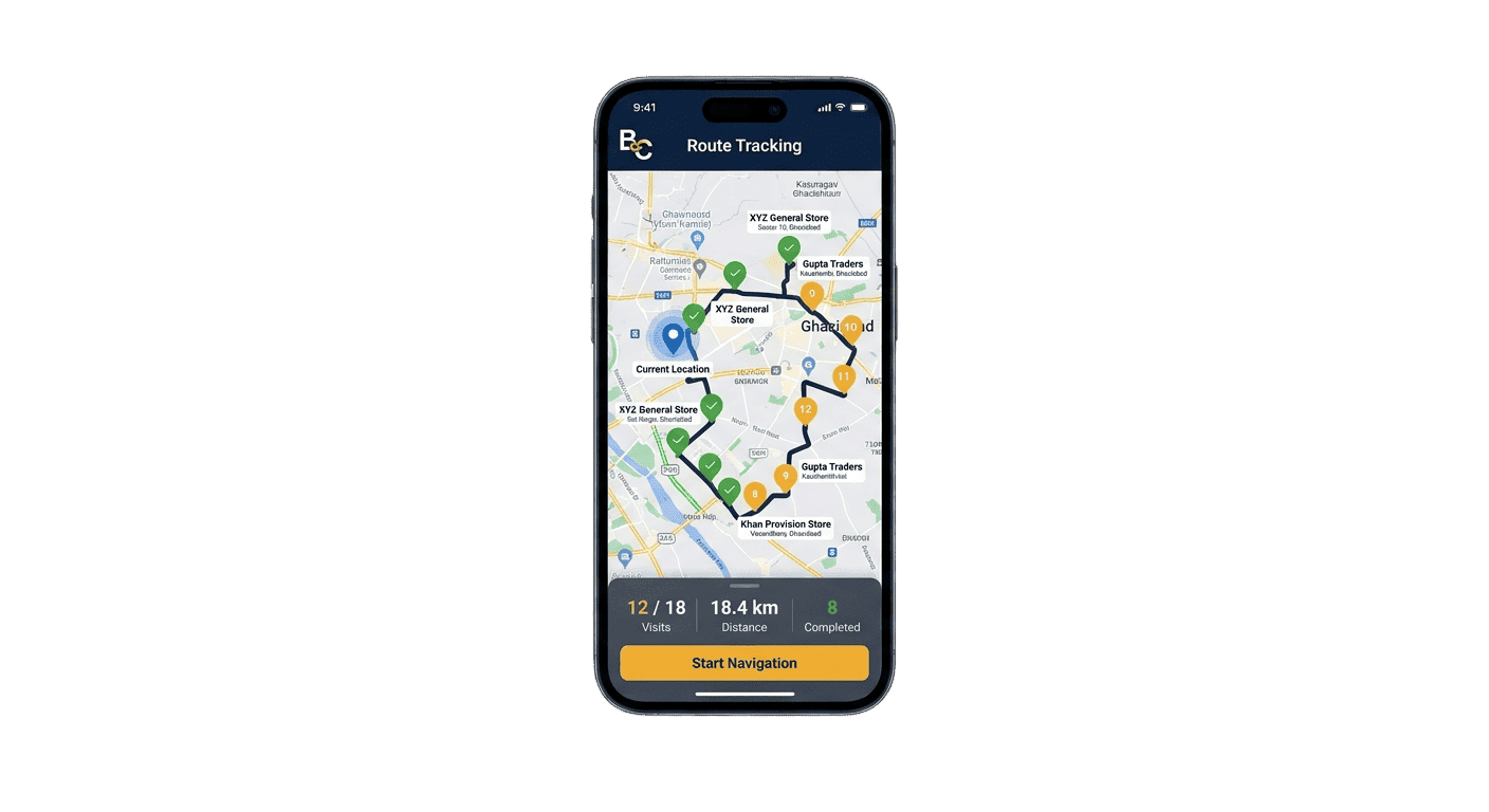BrijCode GPS route tracking screen
