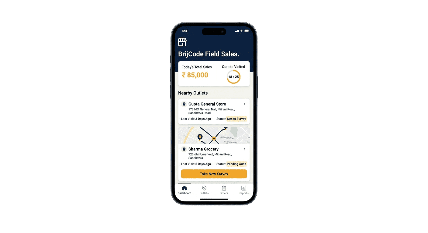 BrijCode field promoter dashboard showing today's outlet visits