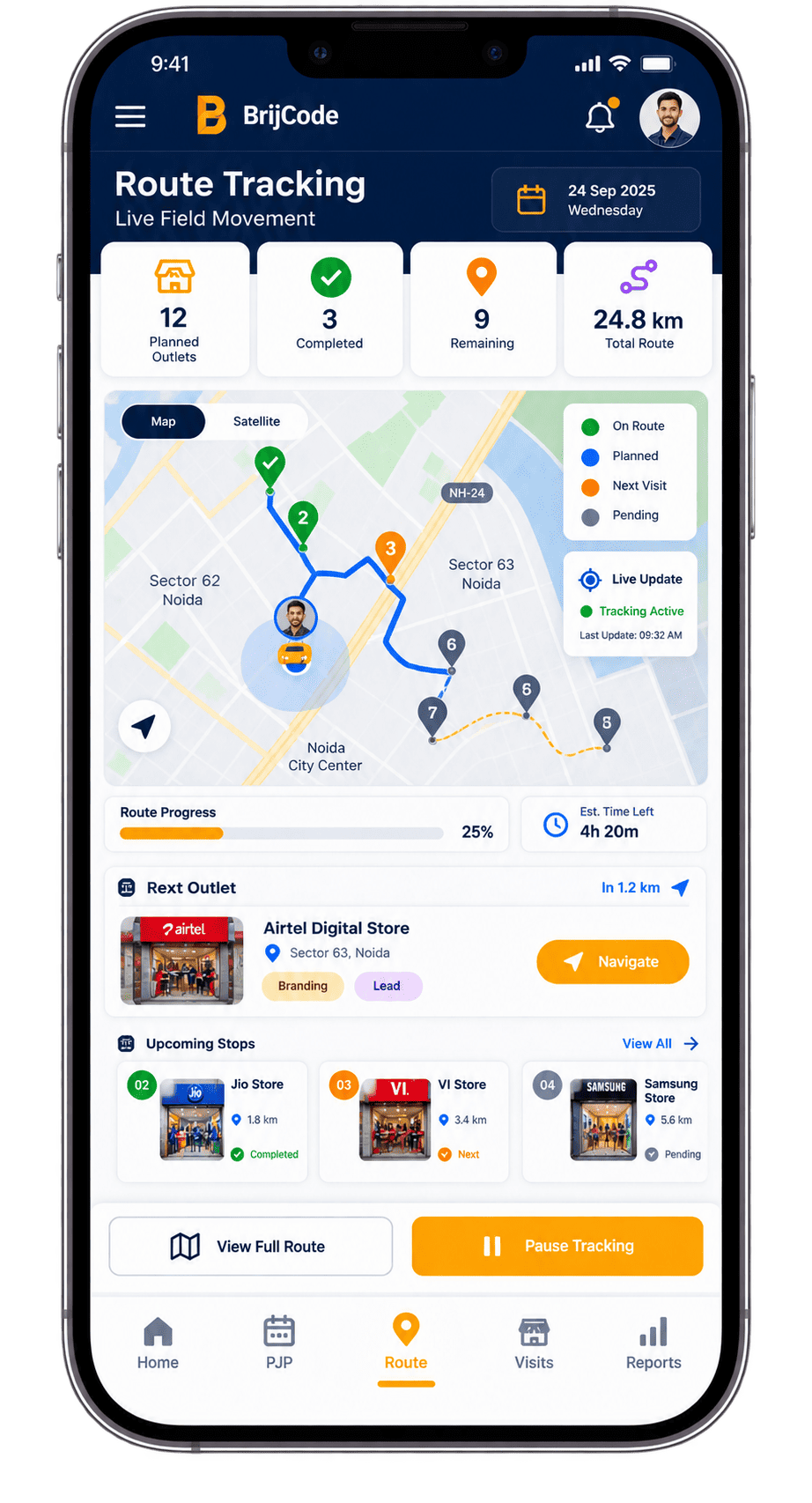 Telecom app route tracking screen